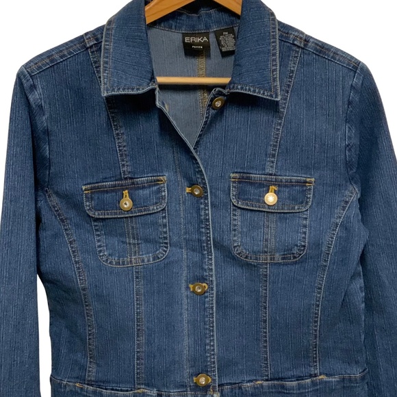 Erika Petite Blue Denim Jacket – Rhinestone Button Detail - Picture 2 of 4